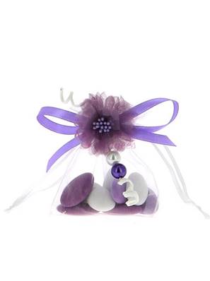 Sachet Dragées Fleur et Perles Lilas