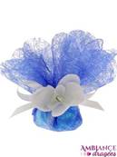Tulle dragées bleu royal orchidée blanche