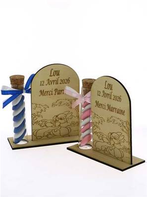 Cadeau Parrain Marraine Éprouvette Bois Gravé Pampan - Baptême Bambi