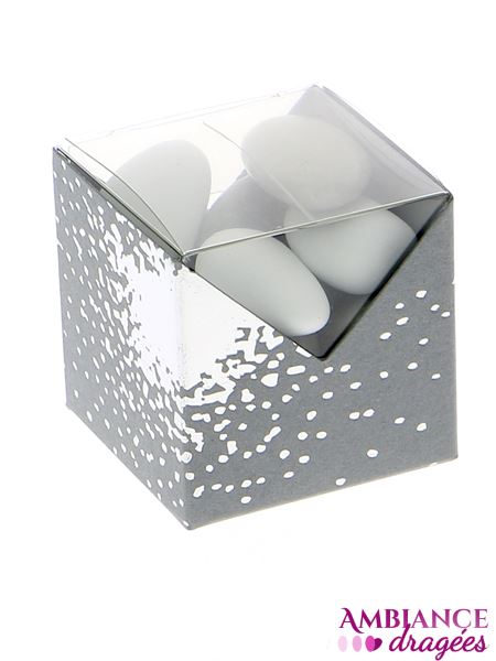 Boite dragées cube alizée gris et argent