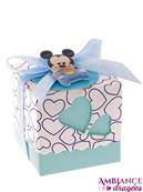 Boite à dragées cube coeur bleu bébé Mickey