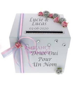 Urne mariage personnalisée rose et grise