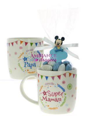 Mug dragées maman,papa bébé Mickey