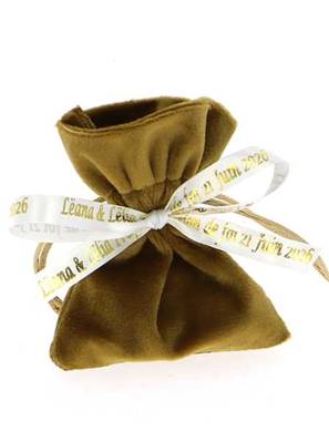 Sachet Dragées Velours Or Personnalisé - Dragées Mariage Or