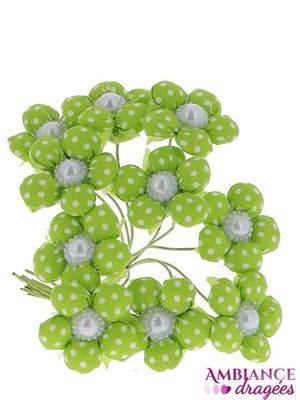 Fleur verte pois blanc x 10