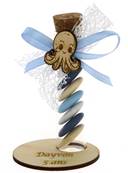 Éprouvette Dragées Baptême Poulpe et son socle bois - Baptême à la Mer