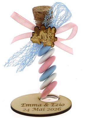 Éprouvette Dragées Baptême Minnie Mickey Baby Socle Gravé - Baptême Bébé Mickey Minnie