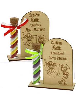 Cadeau Parrain Marraine Éprouvette Bois Toy Story - Dragées Baptême Toy Story