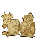 Marque Place Tracteur Bois Gravé - Baptême à la Ferme