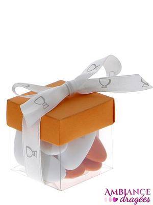 Boite dragées cube orange transparent