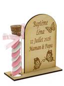 Cadeau Parrain Marraine Éprouvette Bois Gravé Papillon - Baptême Papillon