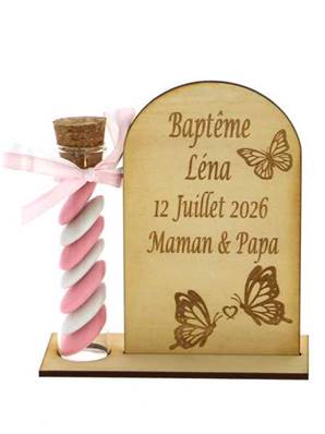 Cadeau Parrain Marraine Éprouvette Bois Gravé Papillon - Baptême Papillon