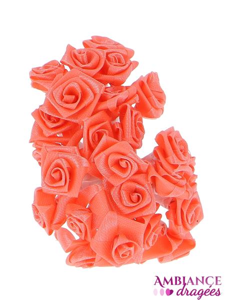 Fleur mini Rose corail x 12, Vente Rose blanche boite dragées mariage-  Ambiancedragées