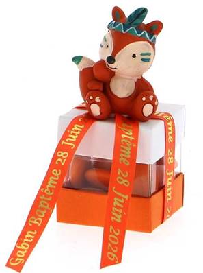 Boite Dragées Cube Renard Personnalisé - Dragées Baptême Renard