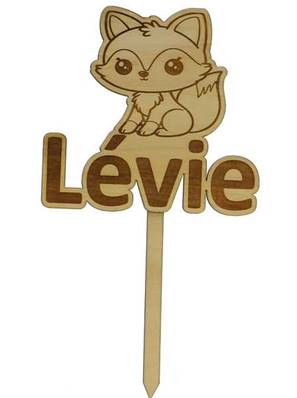 Cake Topper Bois Personnalisé Renard - Décoration Baptême Renard