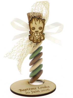 Éprouvette Dragées Baptême Groot socle Bois - Dragées Baptême Groot