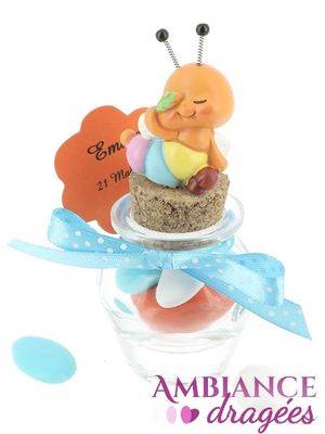 Pot jar dragées bébé chenille orange