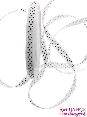 Ruban satin blanc pois noir x 20 m