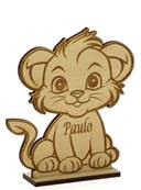 Marque Place Lion Bois Gravé - Baptême Jungle - Lion bois